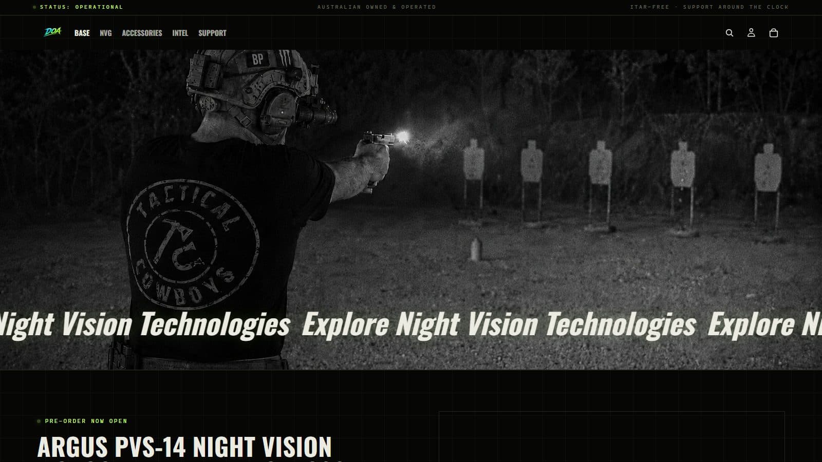 Dark Operations Australia — night vision e-commerce site by REDACTED SYSTEMS